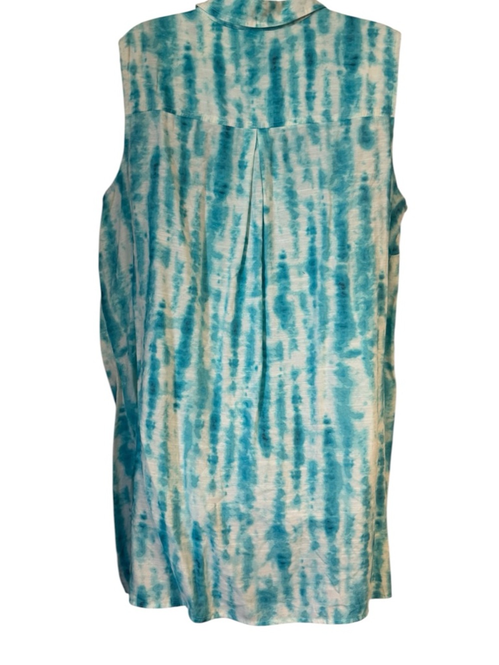 Catherine's Teal/White Tie-Dye Sleeveless Button Front Top   PLUS: 1X   #13 - Picture 5 of 8